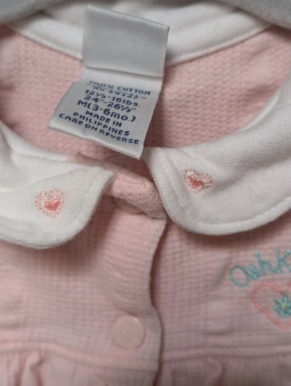 Vintage OshKosh B'Gosh baby girl 3-6 mos pink bubble romper peter pan collar